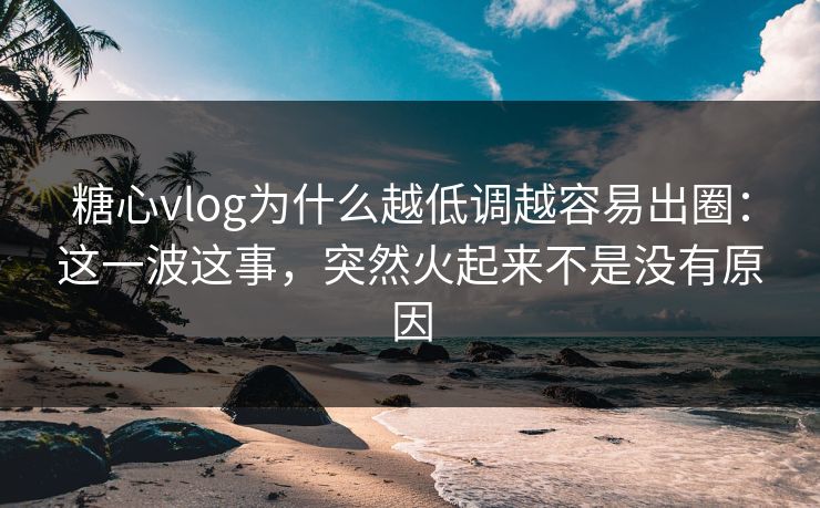 糖心vlog为什么越低调越容易出圈：这一波这事，突然火起来不是没有原因