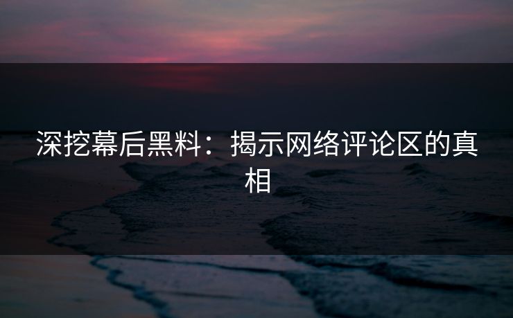 深挖幕后黑料：揭示网络评论区的真相