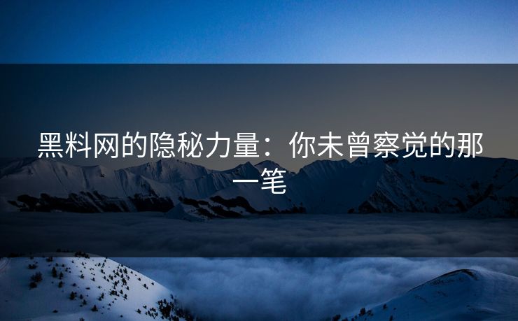 黑料网的隐秘力量：你未曾察觉的那一笔