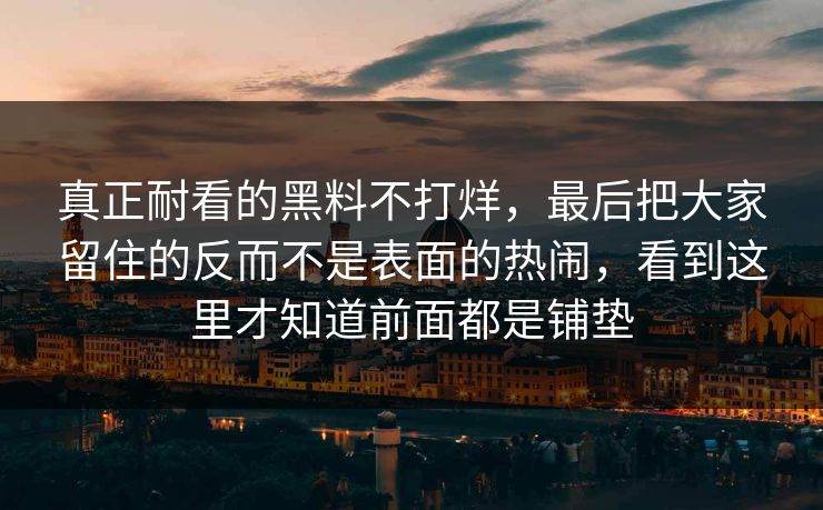 真正耐看的黑料不打烊，最后把大家留住的反而不是表面的热闹，看到这里才知道前面都是铺垫