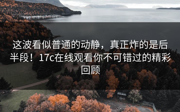 这波看似普通的动静，真正炸的是后半段！17c在线观看你不可错过的精彩回顾