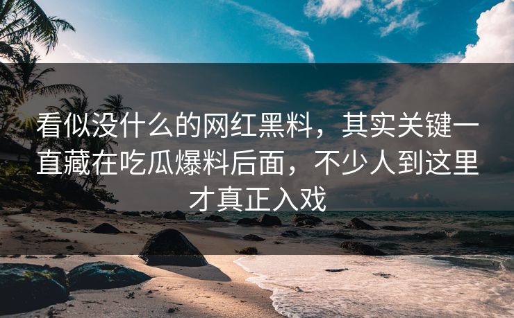 看似没什么的网红黑料，其实关键一直藏在吃瓜爆料后面，不少人到这里才真正入戏