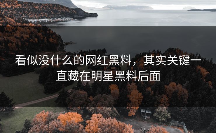 看似没什么的网红黑料，其实关键一直藏在明星黑料后面