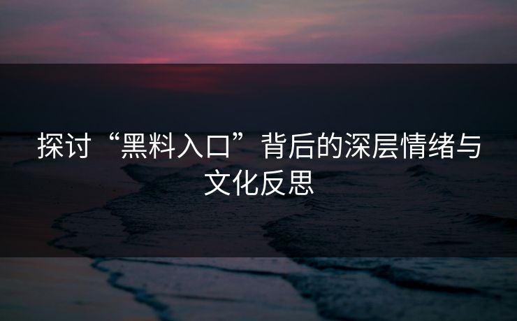探讨“黑料入口”背后的深层情绪与文化反思